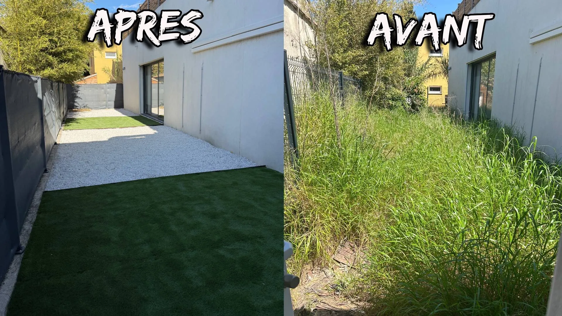 Gazon synthétique, comparatif avant et après