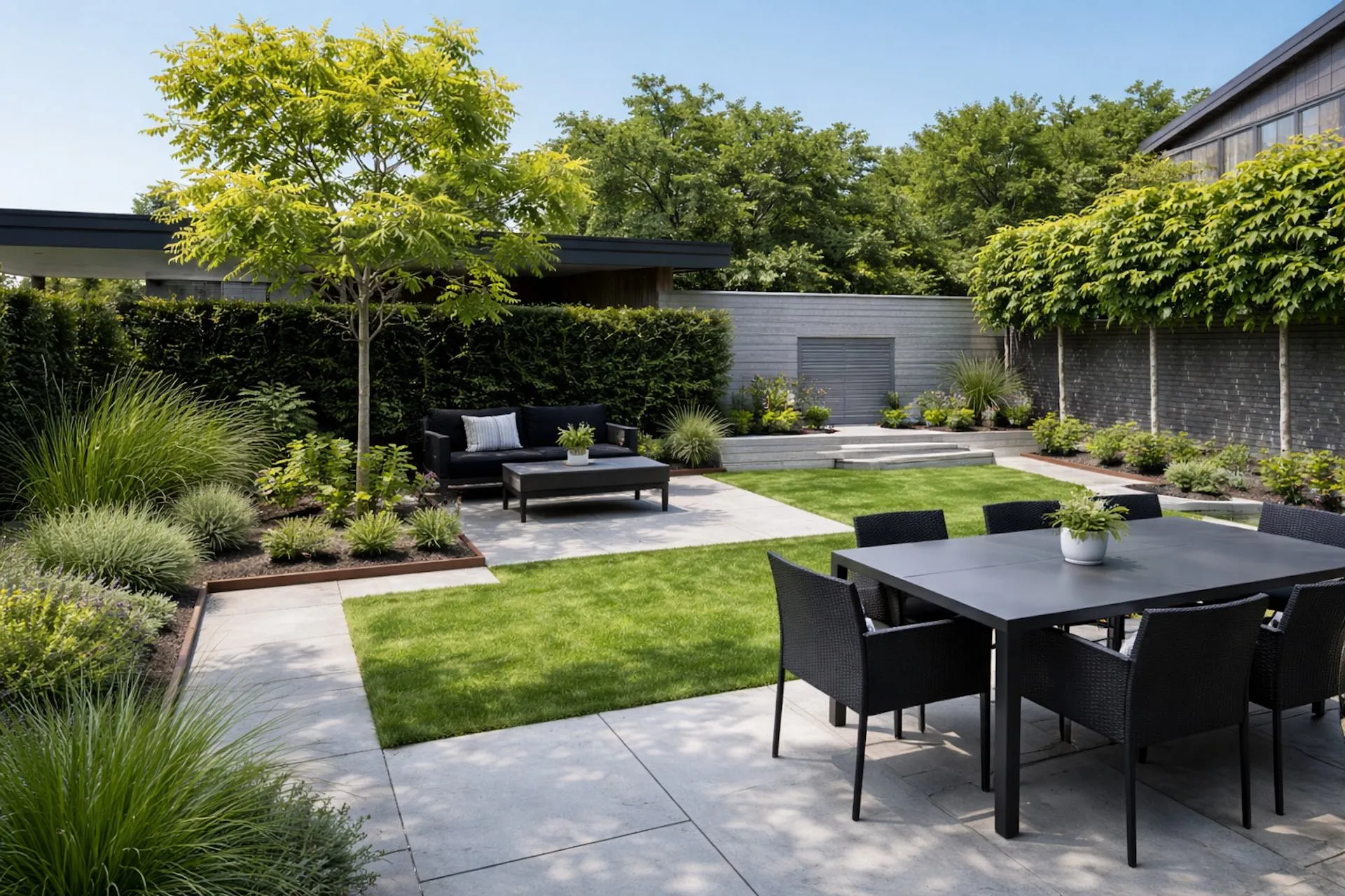 Jardin minimaliste contemporain et lumineux aménagé à Pérols